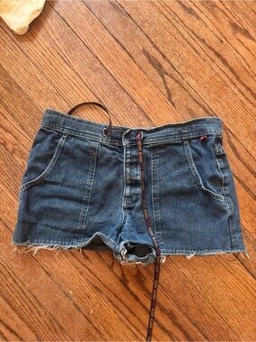 Roxy Raw Hem Denim Jean Shorts in Dark Blue